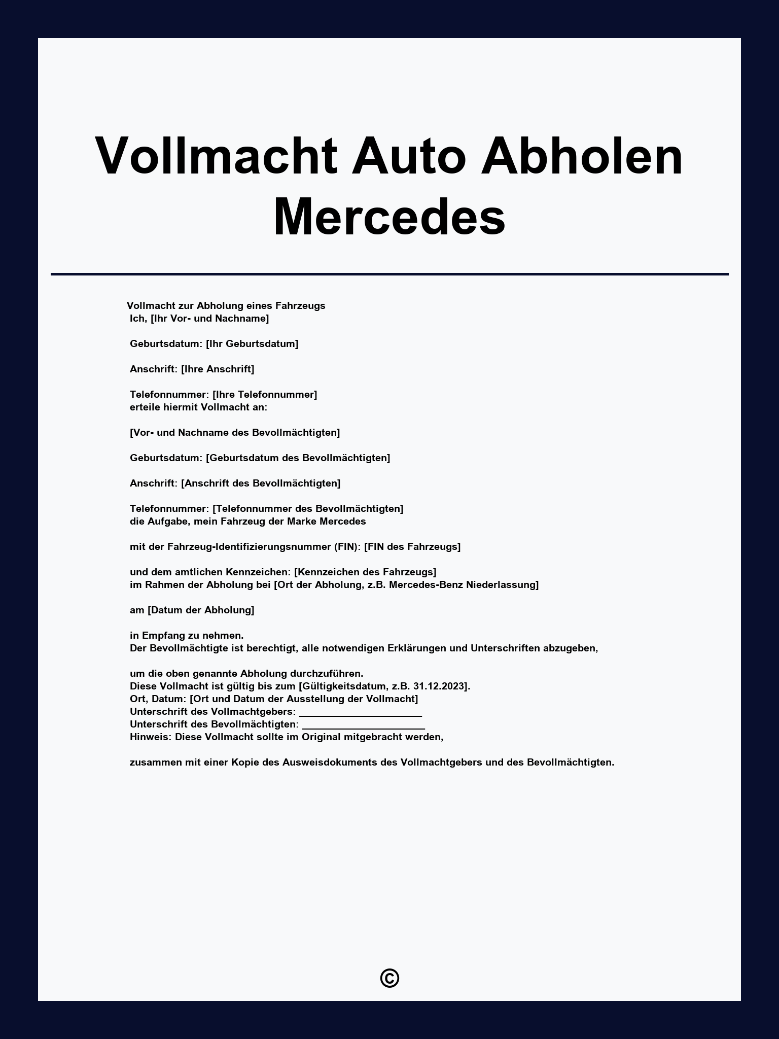 Vollmacht Auto Abholen Mercedes