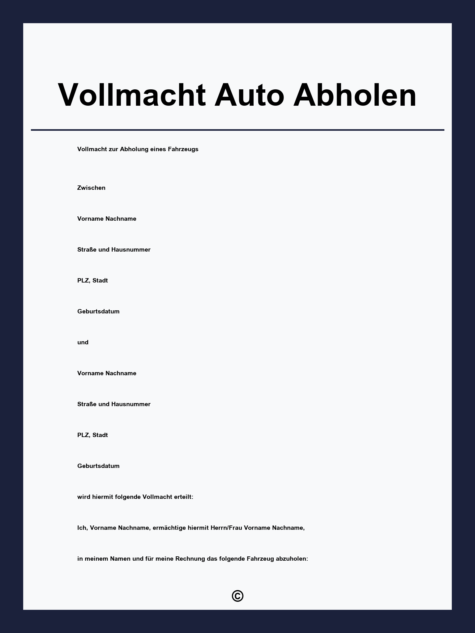 Vollmacht Auto Abholen