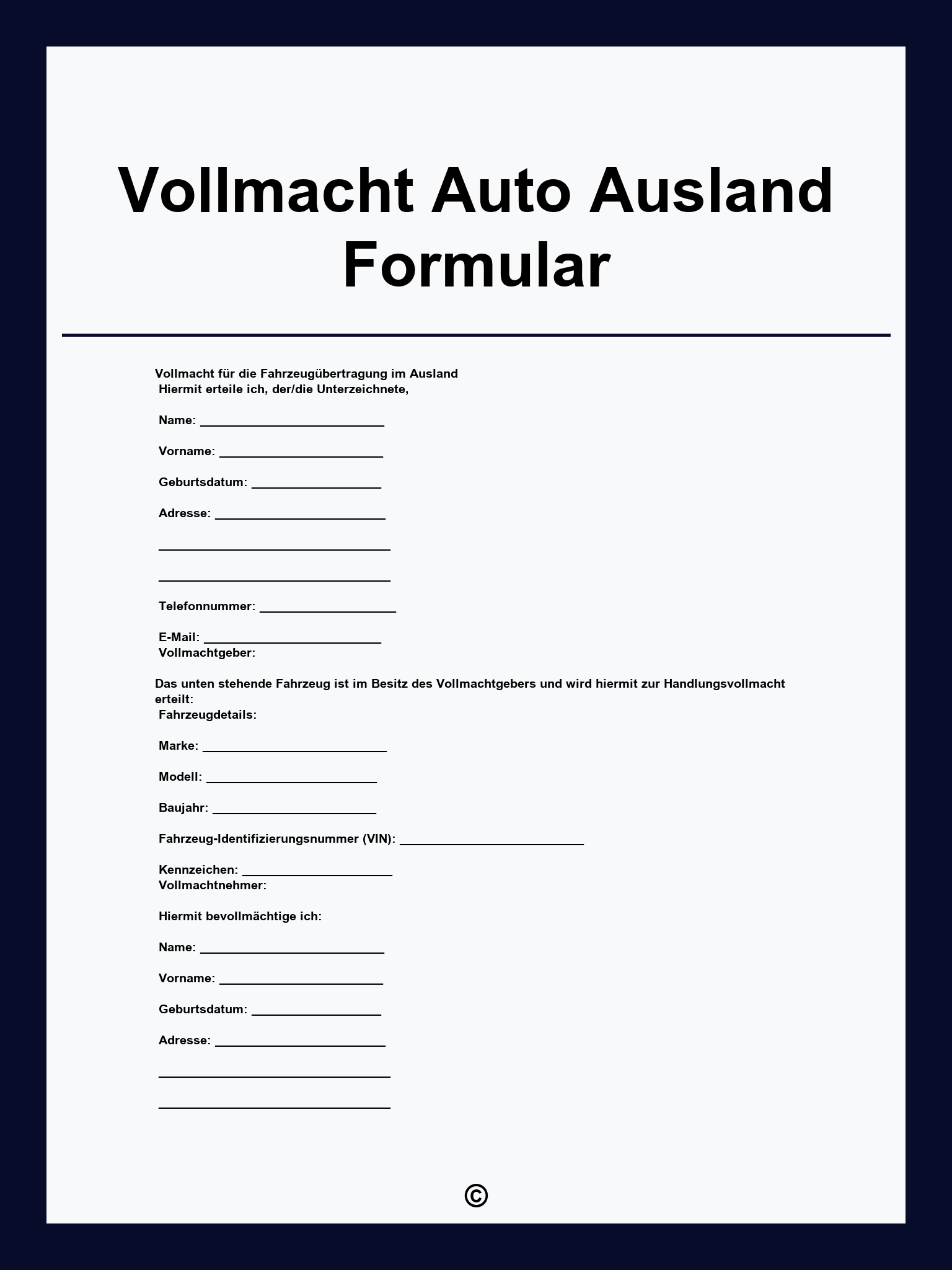Vollmacht Auto Ausland Formular