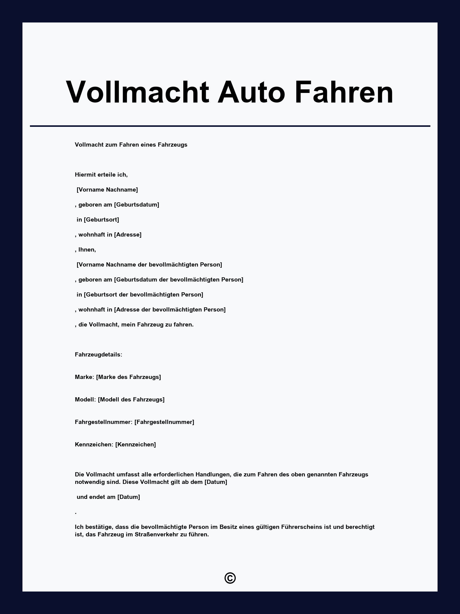 Vollmacht Auto Fahren