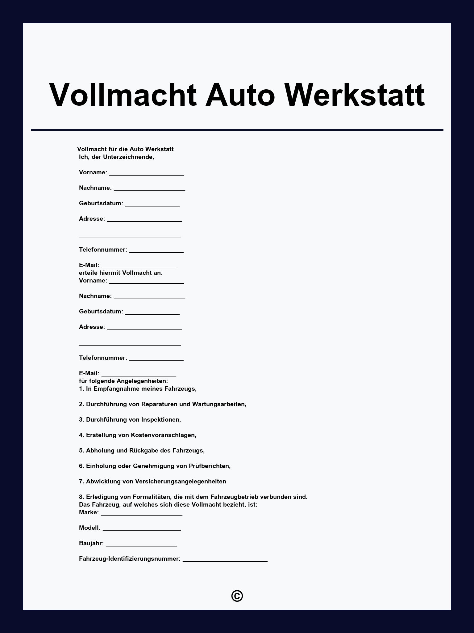 Vollmacht Auto Werkstatt