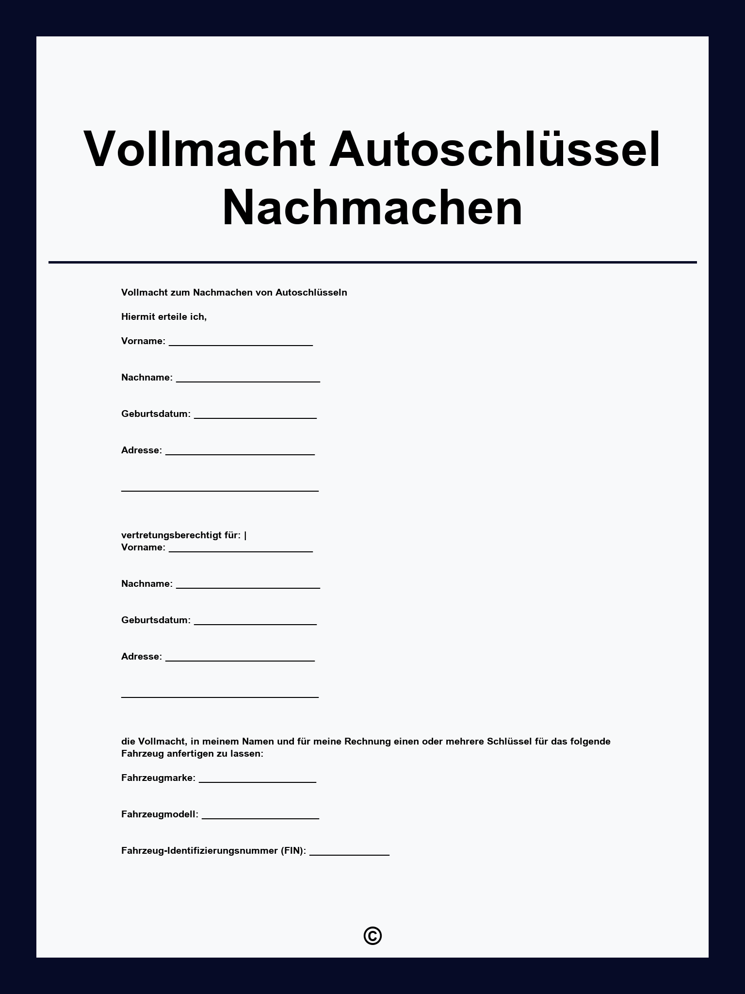 Vollmacht Autoschlüssel Nachmachen
