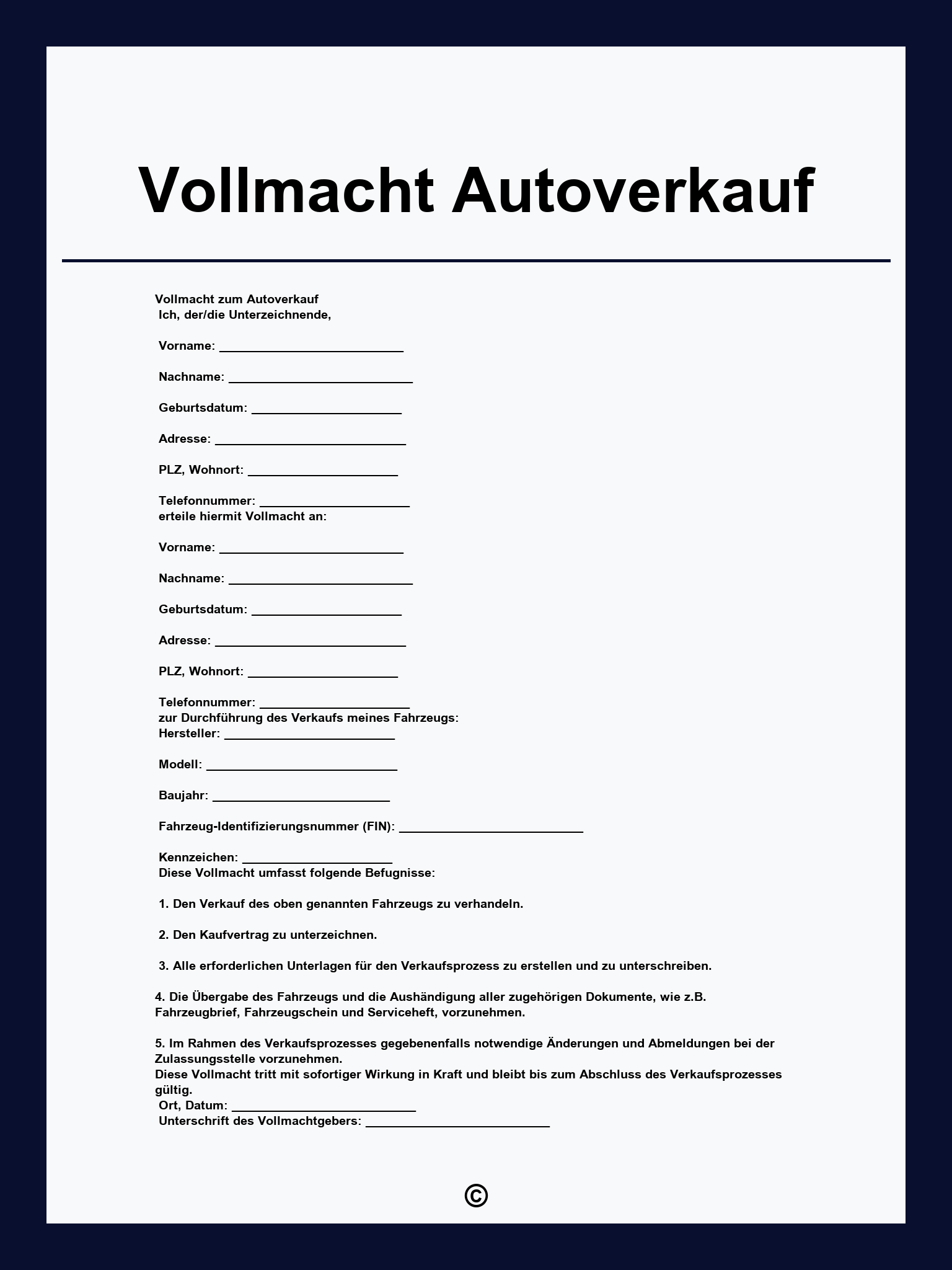 Vollmacht Autoverkauf