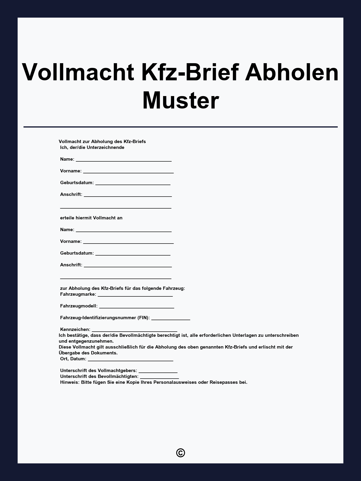 Vollmacht Kfz-Brief Abholen Muster