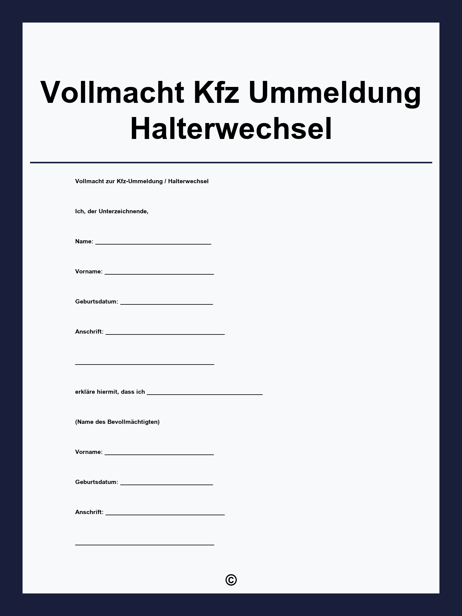Vollmacht Kfz Ummeldung Halterwechsel