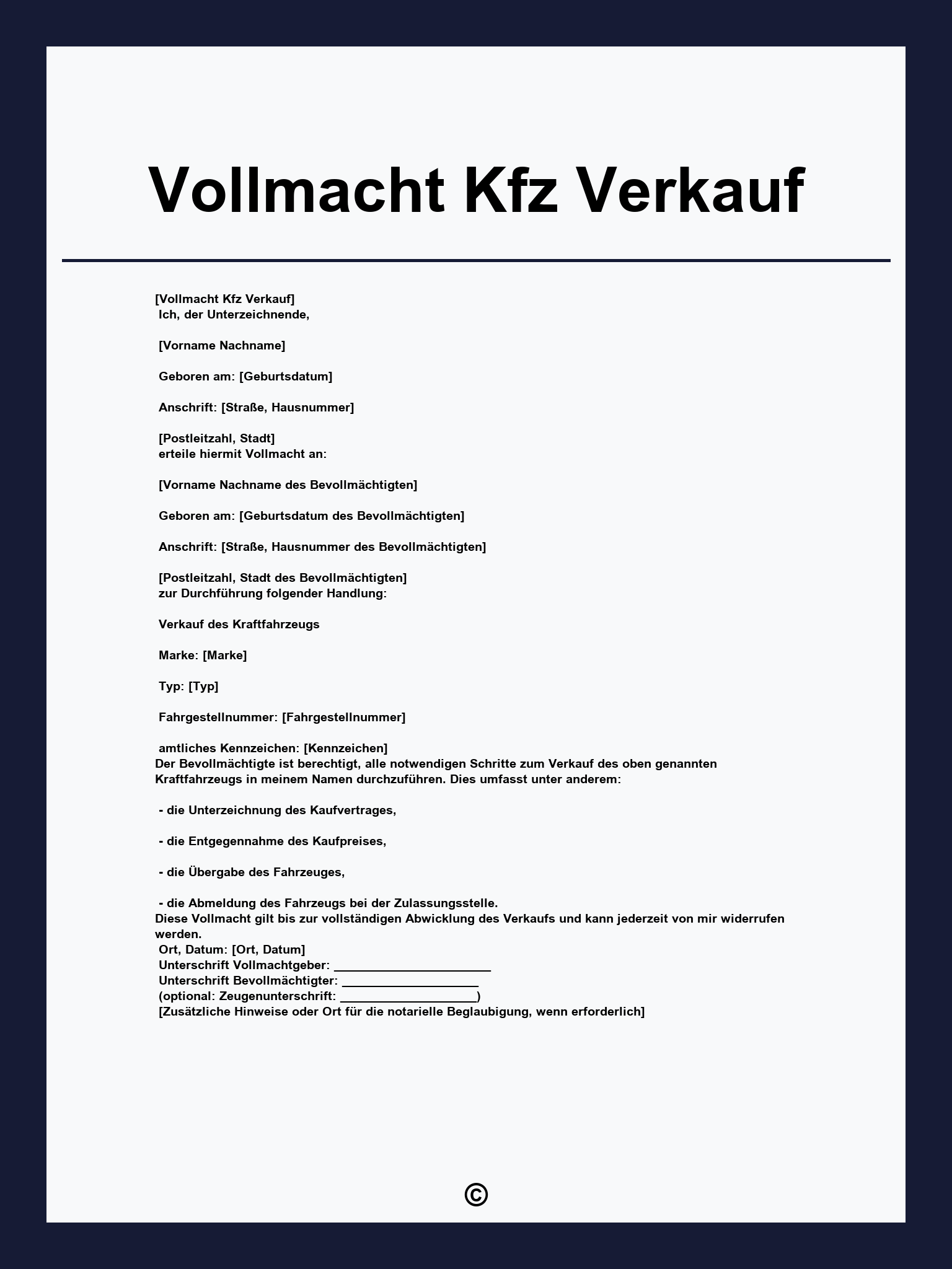 Vollmacht Kfz Verkauf