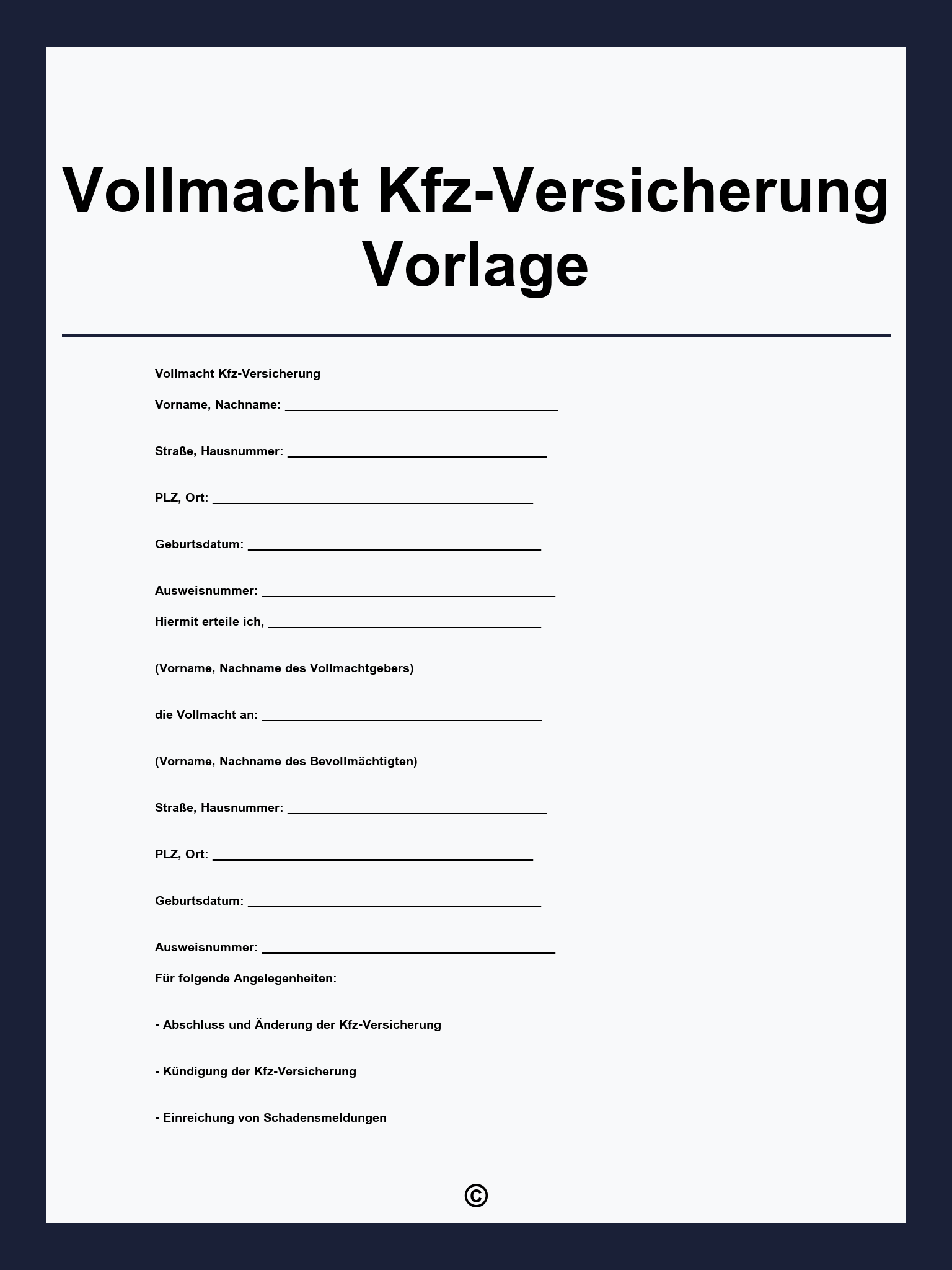 Vollmacht Kfz-Versicherung Vorlage