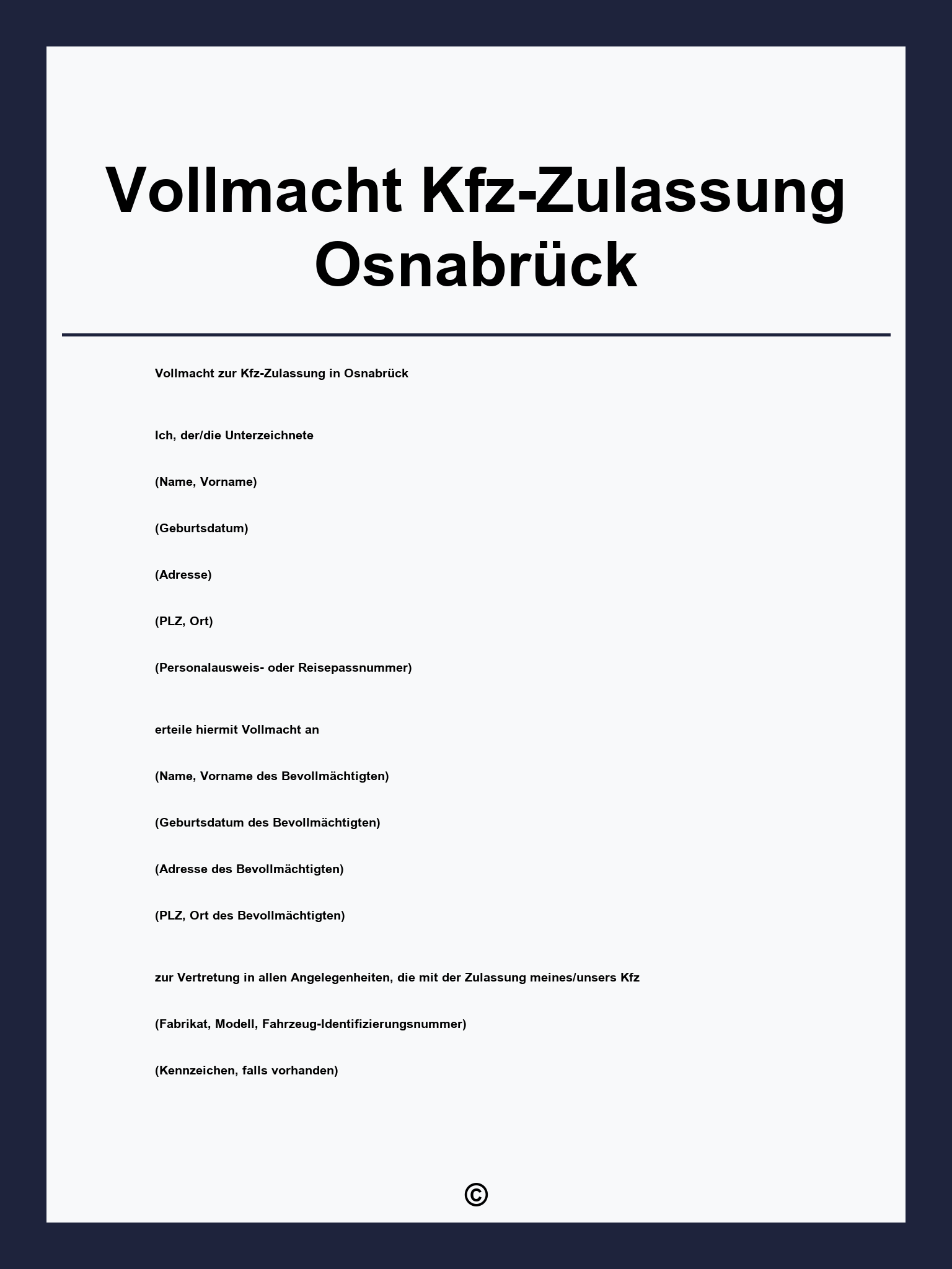 Vollmacht Kfz-Zulassung Osnabrück