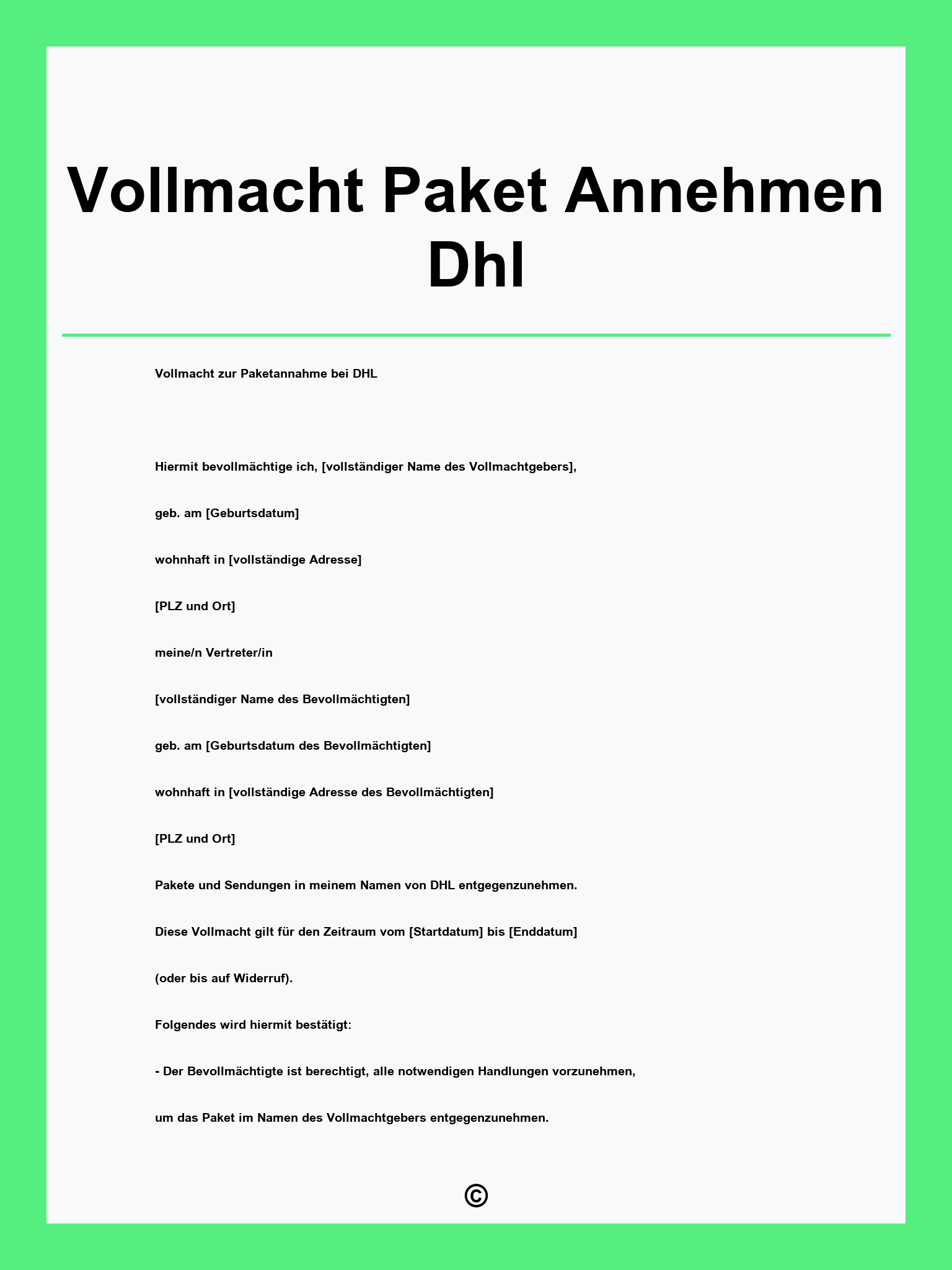 Vollmacht Paket Annehmen Dhl