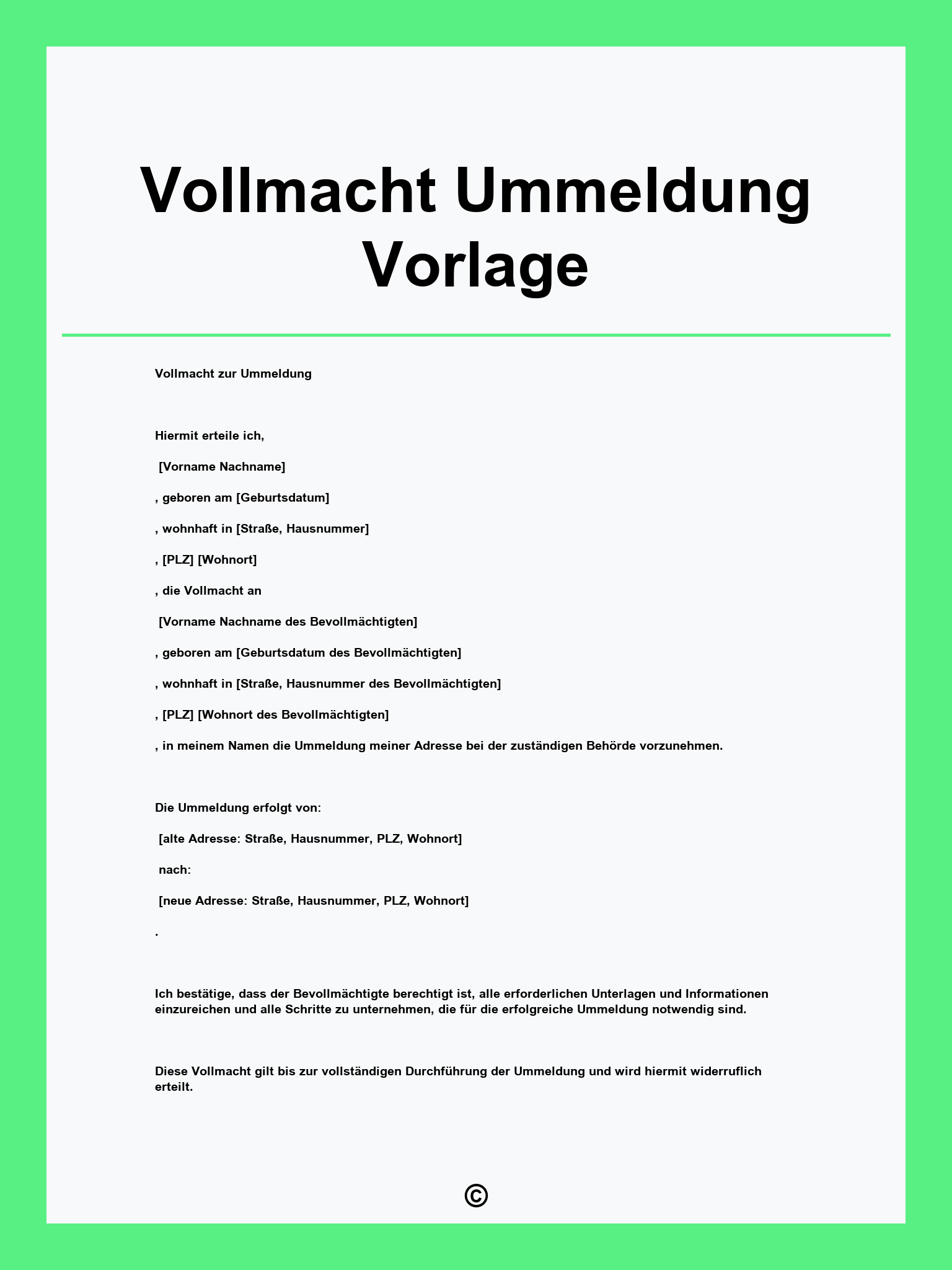 Vollmacht Ummeldung Vorlage